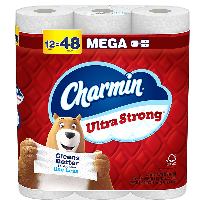 Charmin Ultra Strong Mega Toilet Paper, 2-Ply, White, 220 Sheets/Roll, 12 Rolls/Pack (32173/4170) image 1