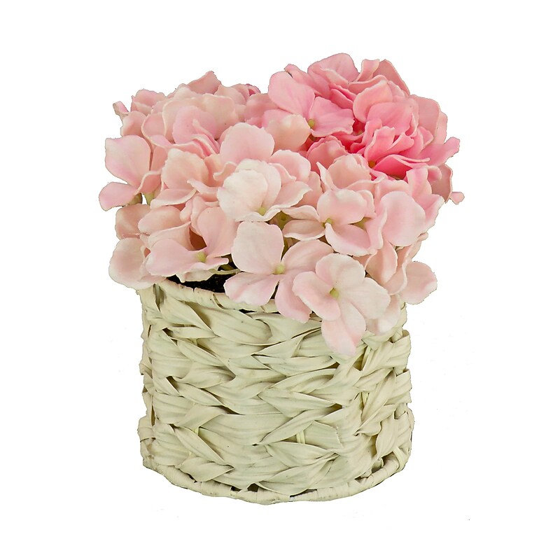 National Tree Company 10" Light Pink Hydrangea Bouquet in White Basket (MT81-1326GLPK-1) image 1
