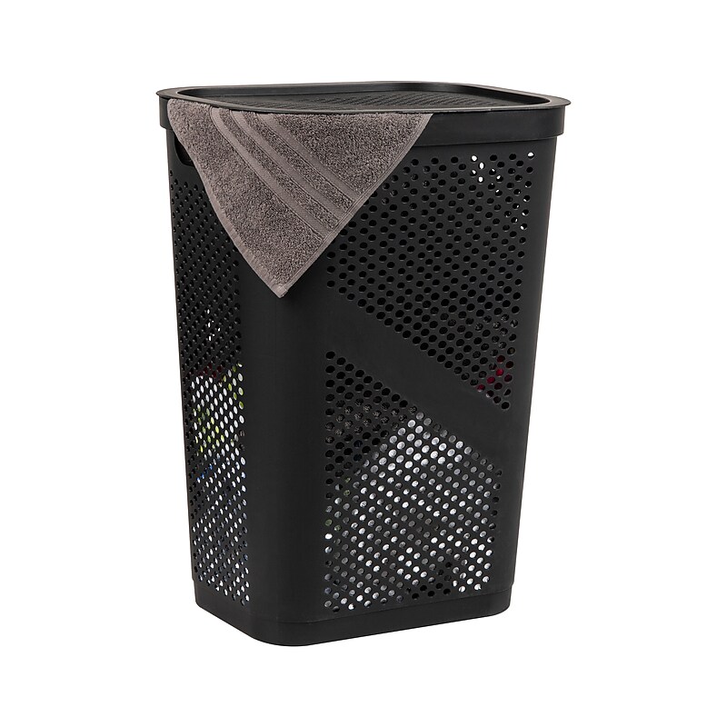 Mind Reader 15.85-Gallon Slim Laundry Hamper with Lid, Plastic, Black (HBIN60-BLK) image 1
