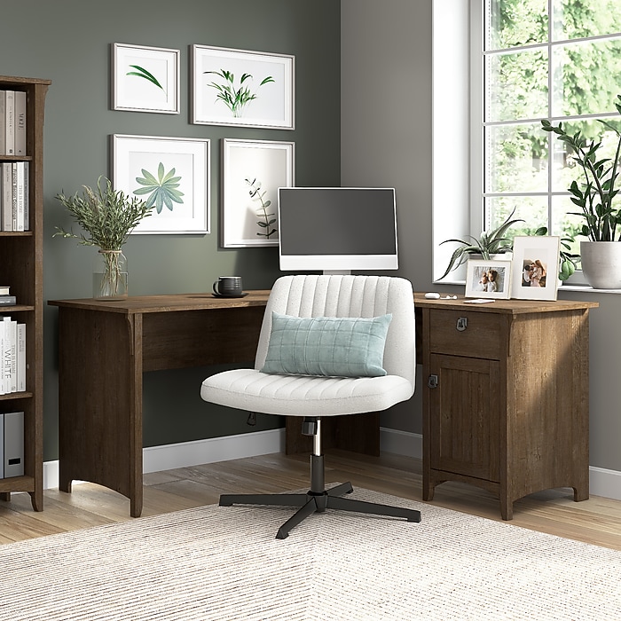 Bush Home Salinas 60W L Shaped Desk with Storage, Ash Brown