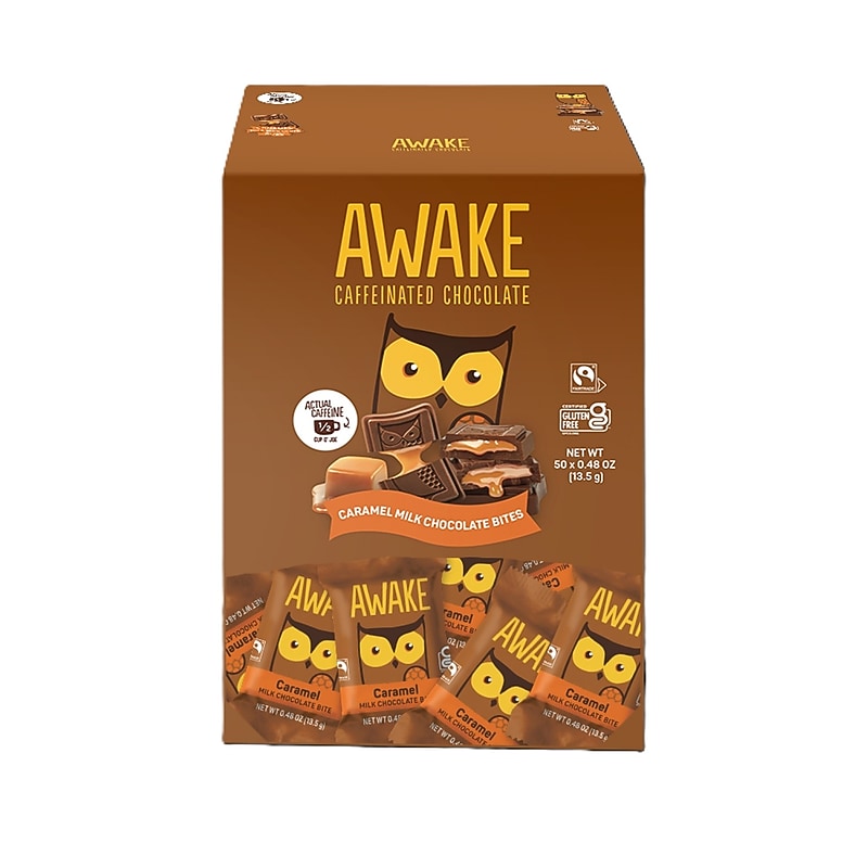 Awake Caffeinated Caramel Milk Chocolate Bites, 0.58 oz., 50 Pieces/Box (00453U) image 1