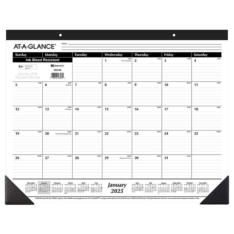 2025 AT-A-GLANCE 21.75" x 17" Monthly Desk Pad Calendar, White/Black (SK24-00-25) image 1