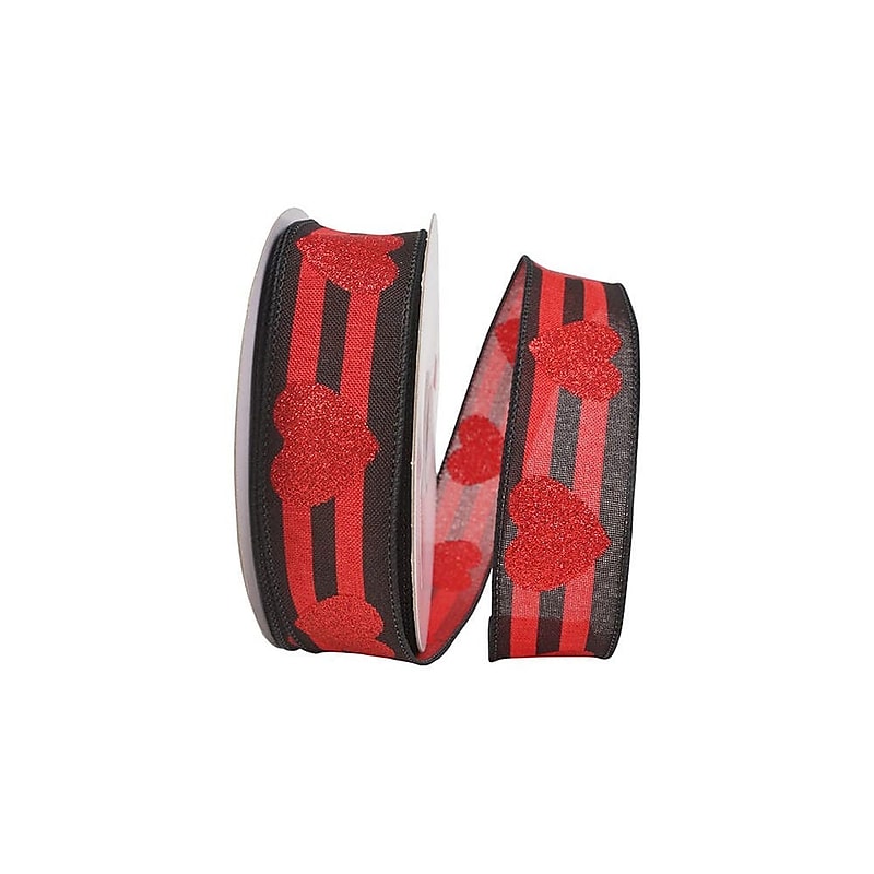 JAM Paper Hearts Glitter Ribbon, Red/Black (52640340701) image 1