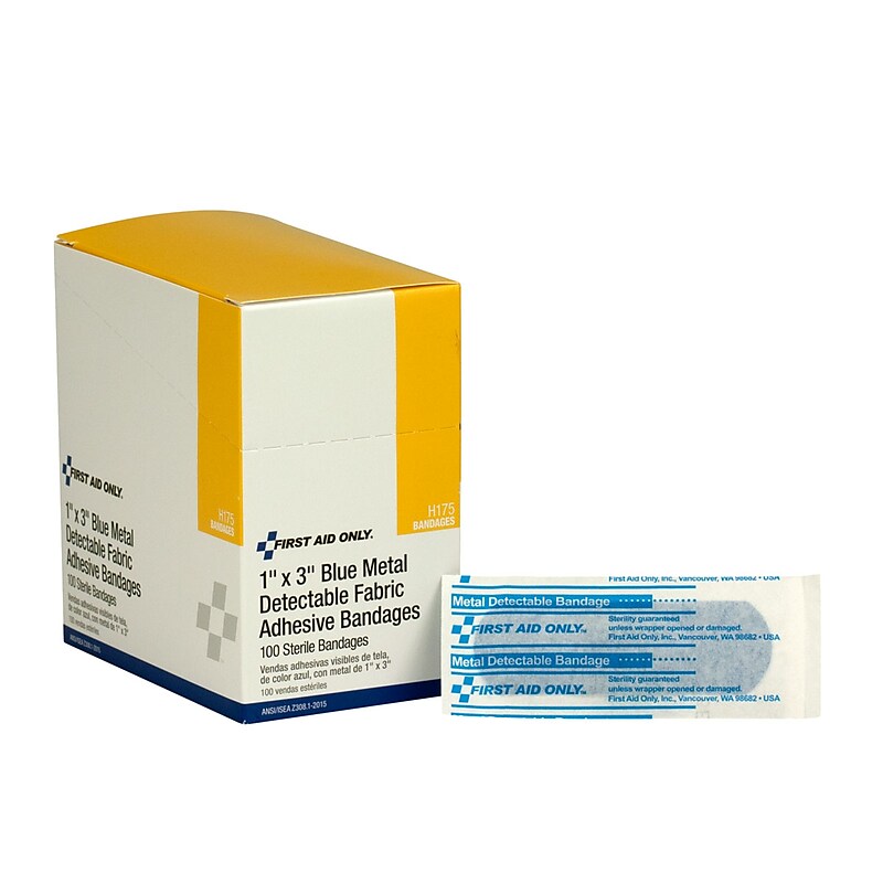 First Aid Only 1" x 3" Metal Detectable Fabric Bandages, 100/Box (H175) image 1