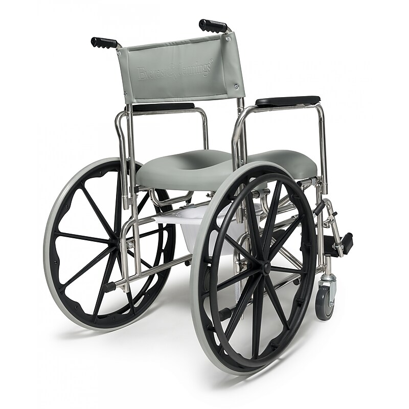 Everest & Jennings Shower Commode Wheelchair, 20" Wide 16", Low Back with 24" Rear Wheel (12023010) image 1