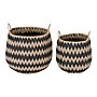 Household Essentials Woven Basket in Handwoven Cattail and Paper Fibers with Pattern, Natural/Black, 2/Set (HHML-6707)~#|#~7D440800-DE50-4B76-8ECEF92438A8AD41_sc7