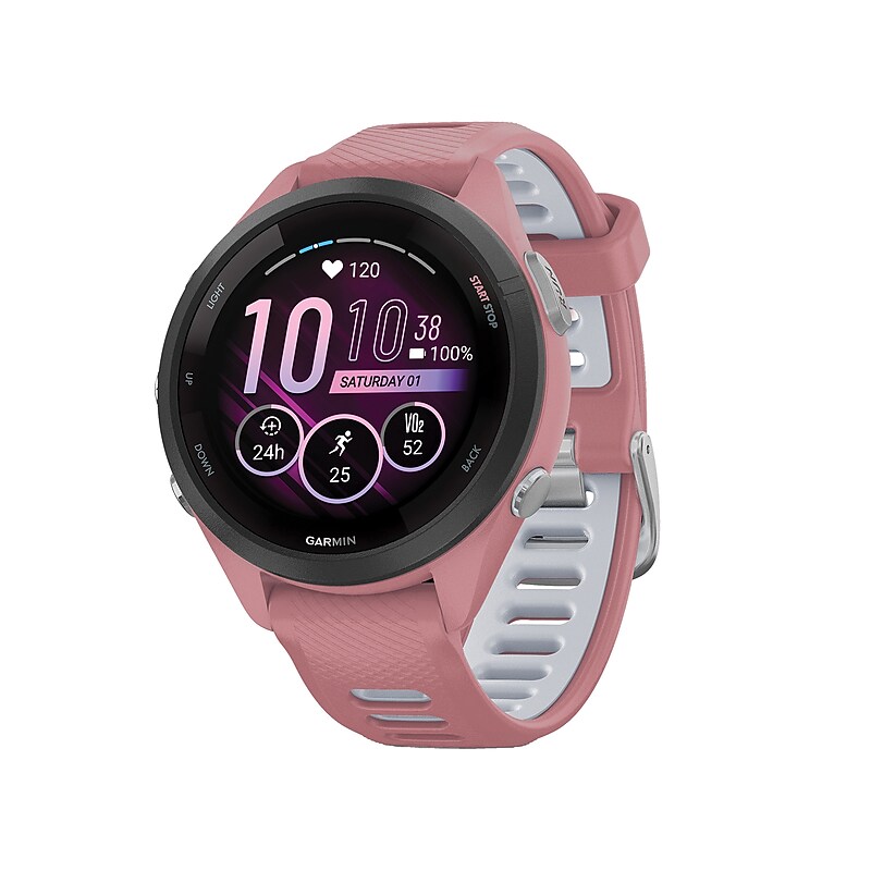 Garmin Forerunner 265S Smartwatch, GPS, 42mm, Light Pink Case w/Black Bezel, Pink/Whitestone Silicone Band (010-02810-05) image 1