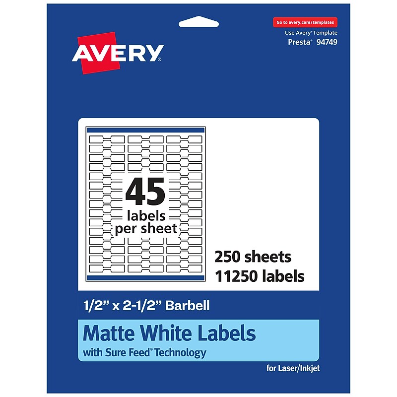Avery Laser/Inkjet Multipurpose Labels, 2.5"  x 0.5", Matte White, 11250/Box (94749) image 1
