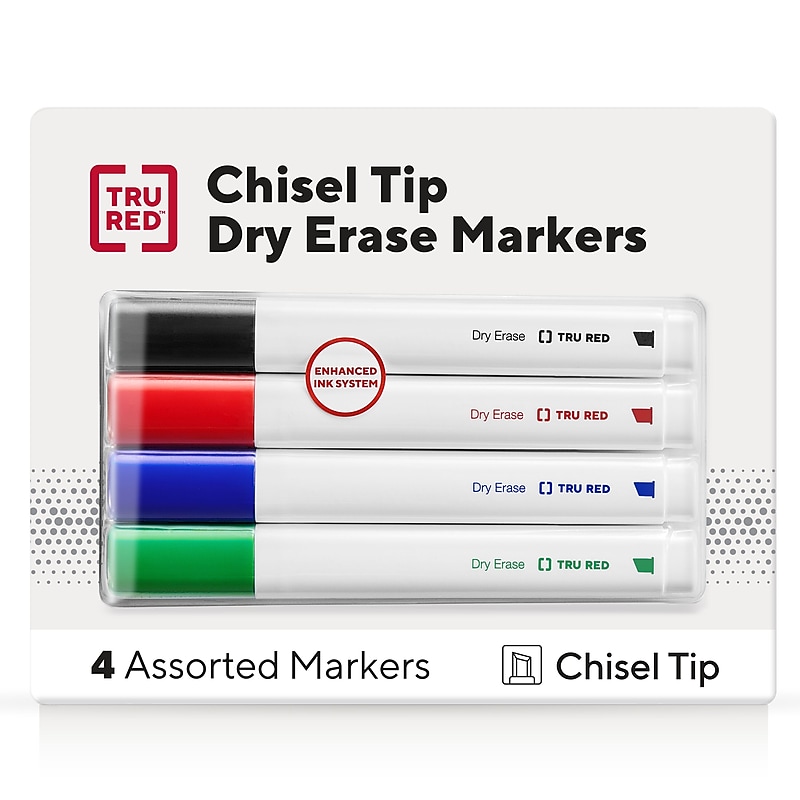 TRU RED™ Tank Dry Erase Markers, Chisel Tip, Assorted, 4/Pack (TR61456/TR54561) image 1