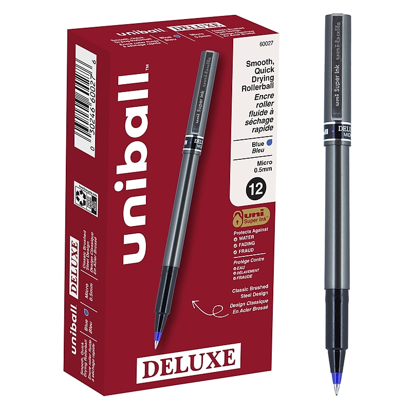 uni-ball Deluxe Rollerball Pens, Micro Point, Blue Ink, 12/Pack (60027) image 1