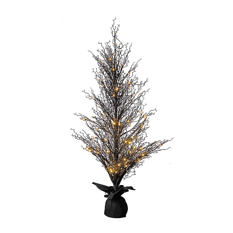 Nearly Natural 5' Pre-Lit Halloween Black Twig Artificial Fall Tree in Burlap Planter with 85 Warm White LED Lights (T4728) image 1