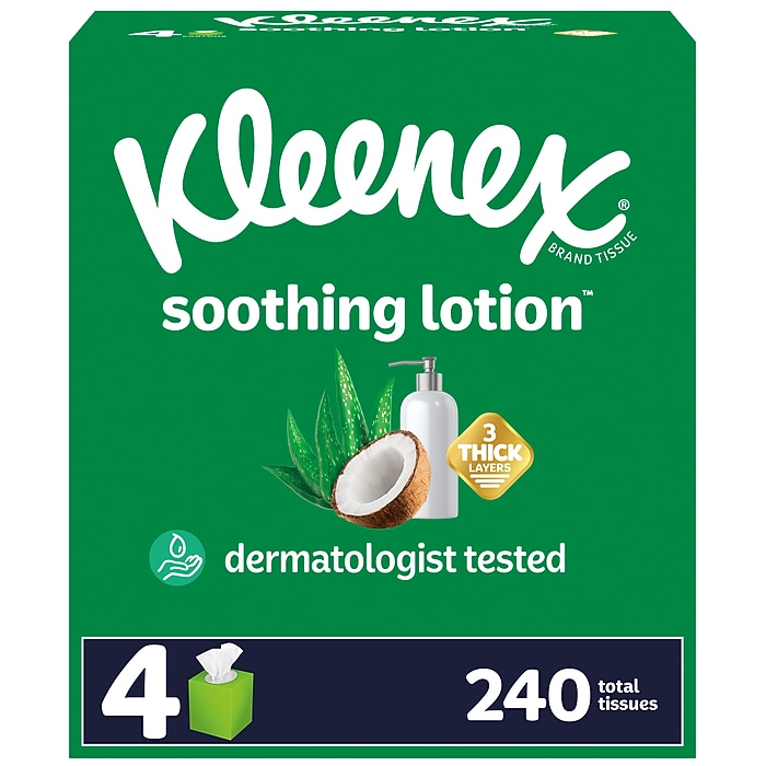 Kleenex Lotion Facial Tissue, 3-Ply, 60 Sheets/Box, 4 Boxes/Pack