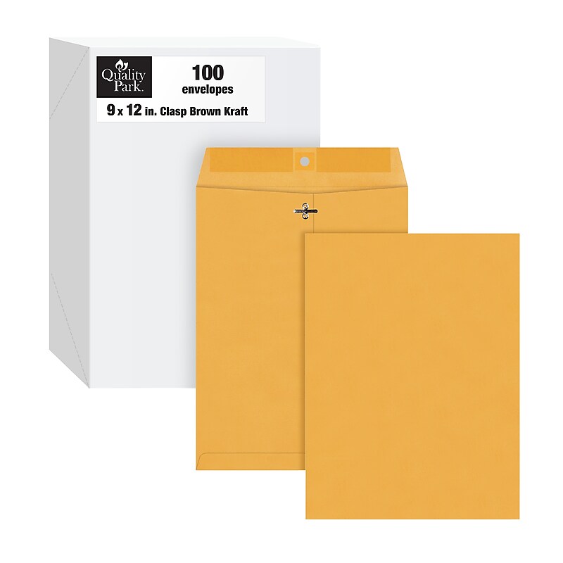 Quality Park Clasp & Moistenable Glue Kraft Catalog Envelopes, 9" x 12", Brown Kraft, 100/Box (QUA37890) image 1