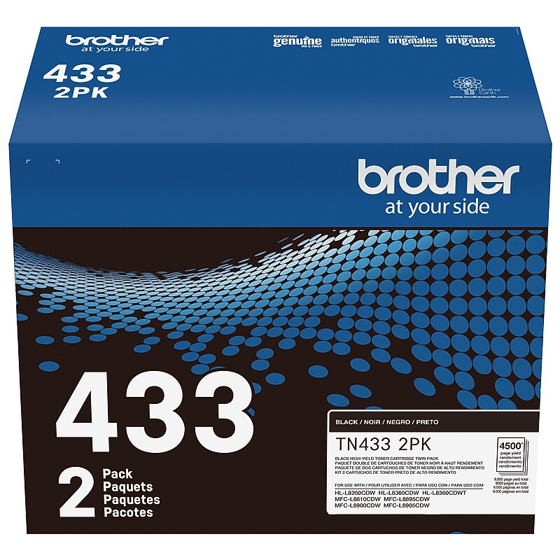 Brother TN-433 Black High Yield Toner Cartridge, 2/Pack (TN4332PK) image 1