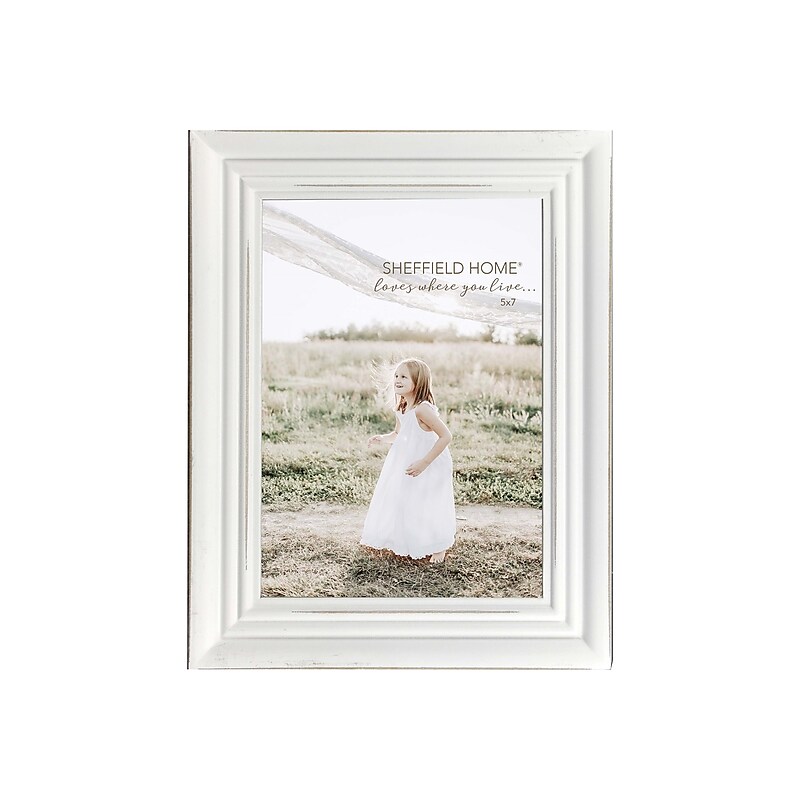 SHEFFIELD HOME 5" x 7" MDF Picture Frame, Distressed White (6X19-57A DSW) image 1