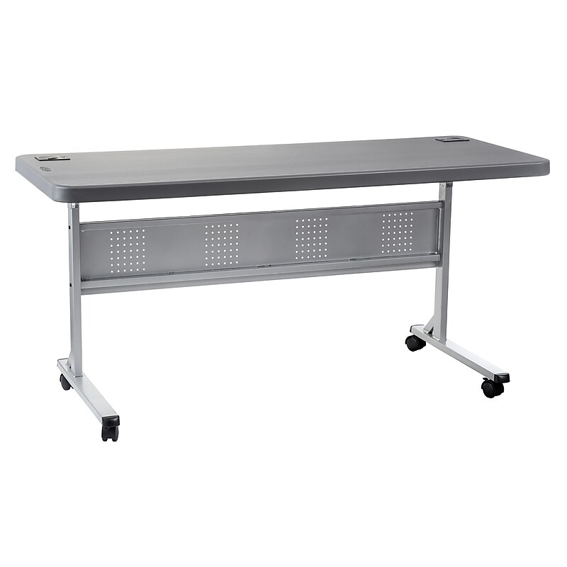 National Public Seating BPFT Series 24"W x 60"D Foldable Rectangular Training Table, Plastic, With Wheels, Charcoal image 1