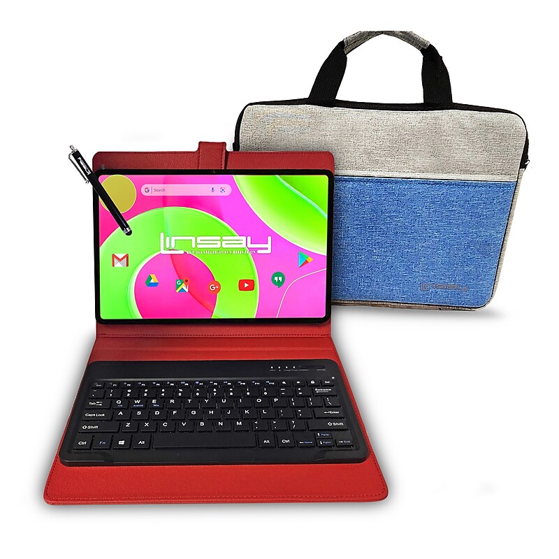 LINSAY 12 OCTA CORE 8GB RAM 256GB STORAGE Android 14 BUNDLE with RED KEYBOARD CASE and TABLET BRIEFCASE image 1
