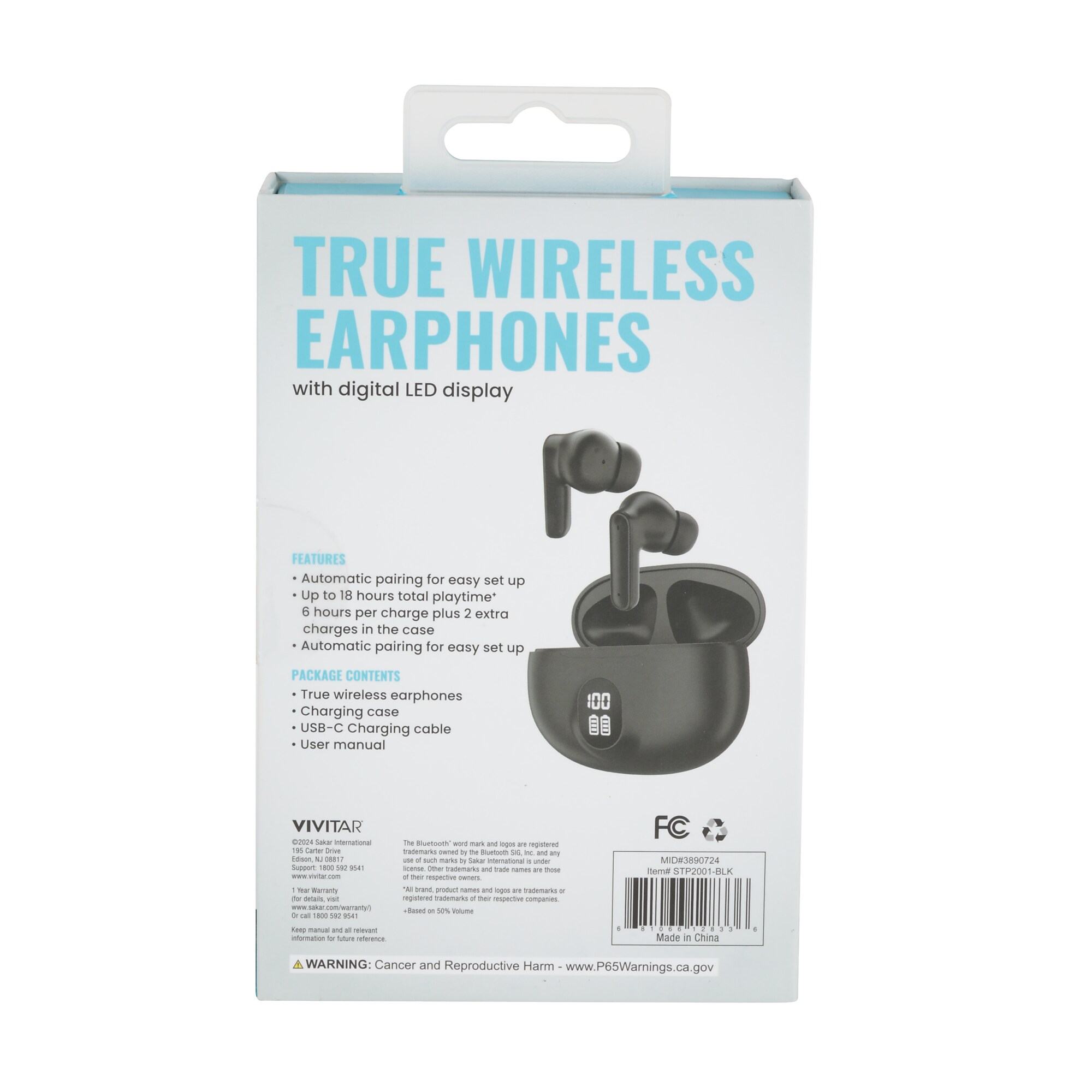 Vivitar Wireless Earbuds, Bluetooth, Black (STP2001-BLK) Sansujyuku sansujyuku.com