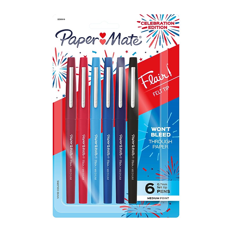 Paper Mate Flair Pens, Medium Point, 0.7mm, Assorted Ink, 6/Pack (2230919) image 1