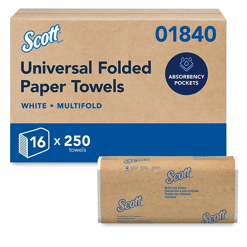 Scott Essential Recycled Multifold Paper Towels, 1-ply, 250 Sheets/Pack, 16 Packs/Carton (1840) image 1