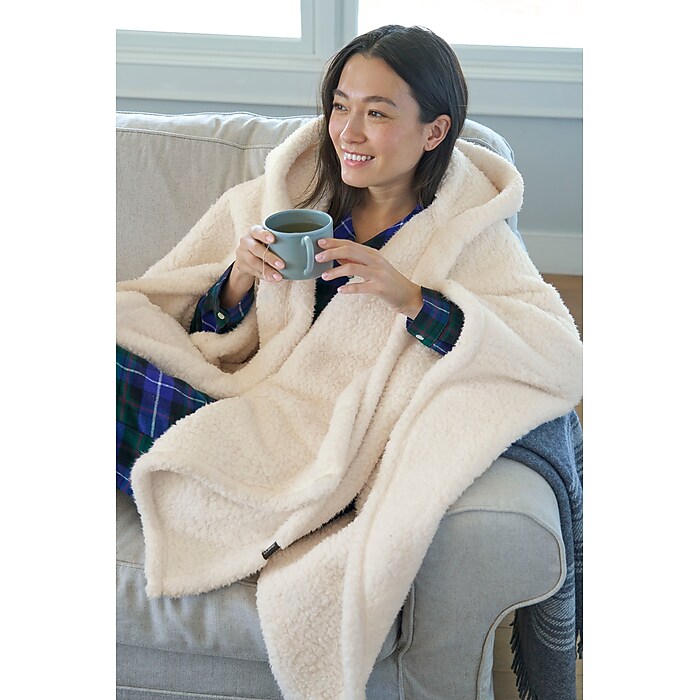 L.L.Bean Cozy Sherpa Wearable Throw, Silver Sage (1000224722