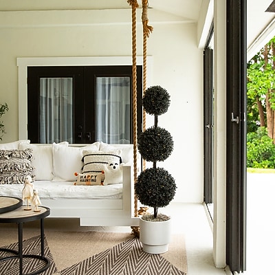 Nearly Natural UV Resistant Artificial Halloween Black Triple Ball Boxwood Topiary, 5' - Thumbnail 4