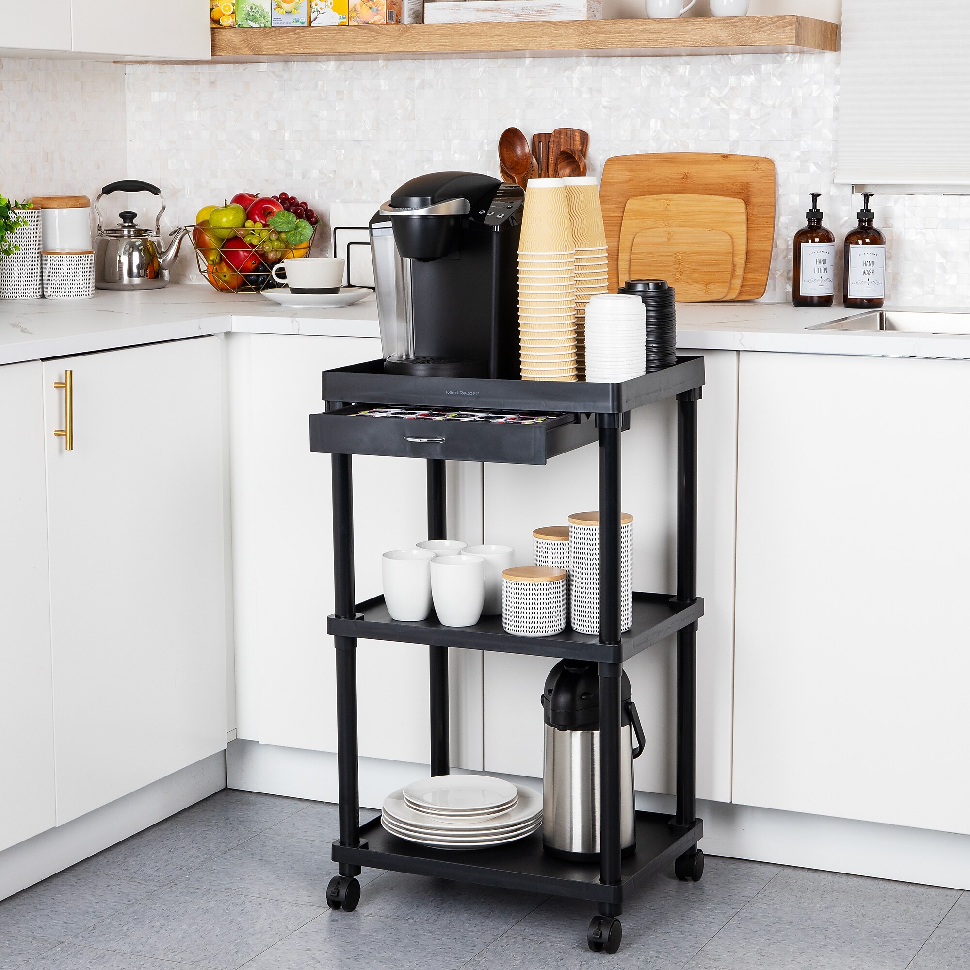 Mind Reader 3-Shelf Plastic Rolling Utility Cart, Black (CARTCOFF-BLK) Sansujyuku sansujyuku.com