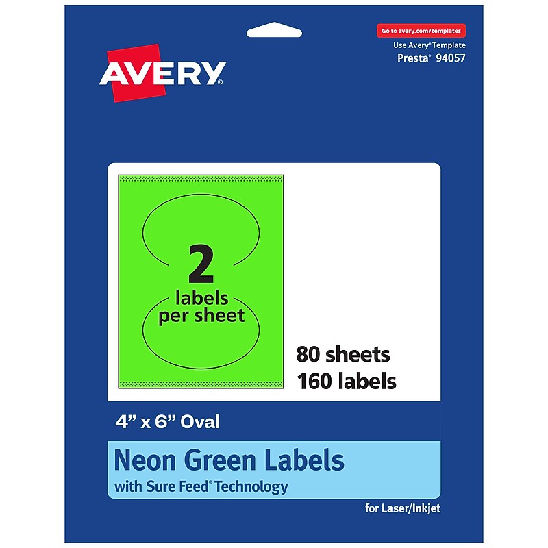 Avery Oval Multipurpose Labels, 4" x 6", Neon Green, 160/Box (94057) image 1