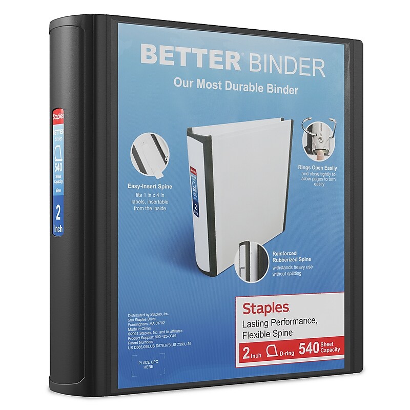 Staples Heavy Duty 2" 3-Ring Better Binder, D-Ring, Black (ST55871-CC) image 1