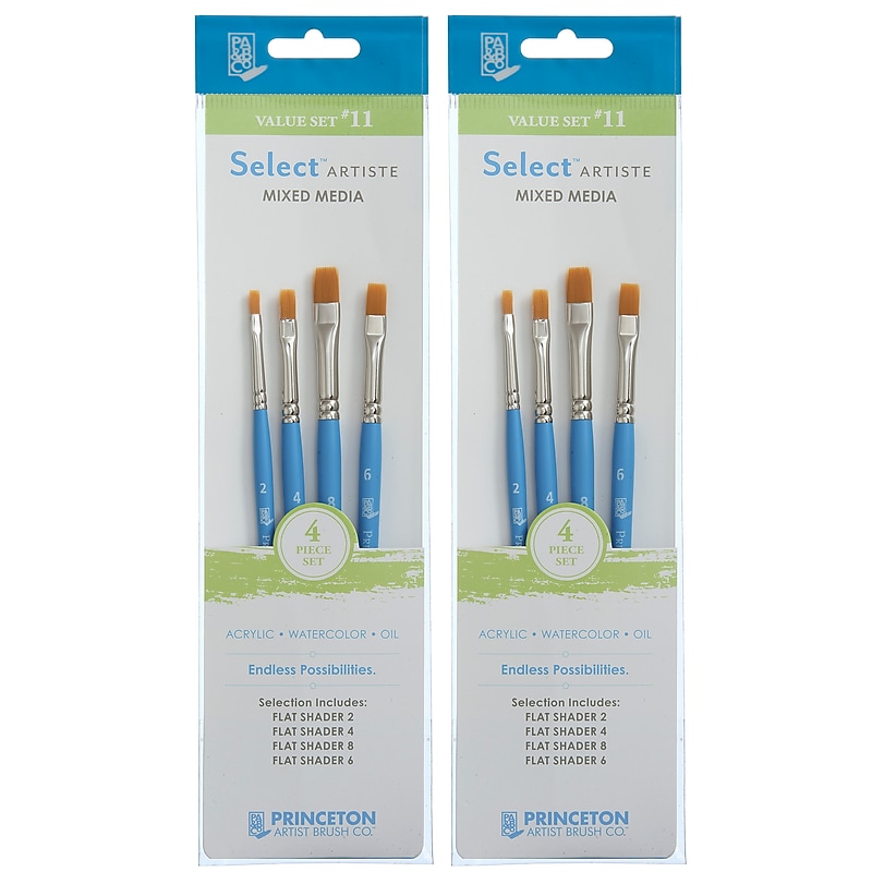 Princeton Select Artiste Mixed Media Synthetic Variety Brush Set No. 11, 4/Set, 2 Sets/Bundle (PBXP3750SET111-2) image 1