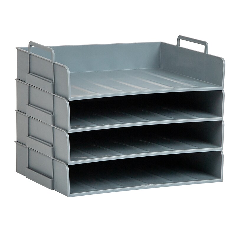 Mind Reader Plastic Side Loading Stackable Letter Tray, Letter Size, Gray, 4 Pieces (DANSTACK4-GRY) image 1