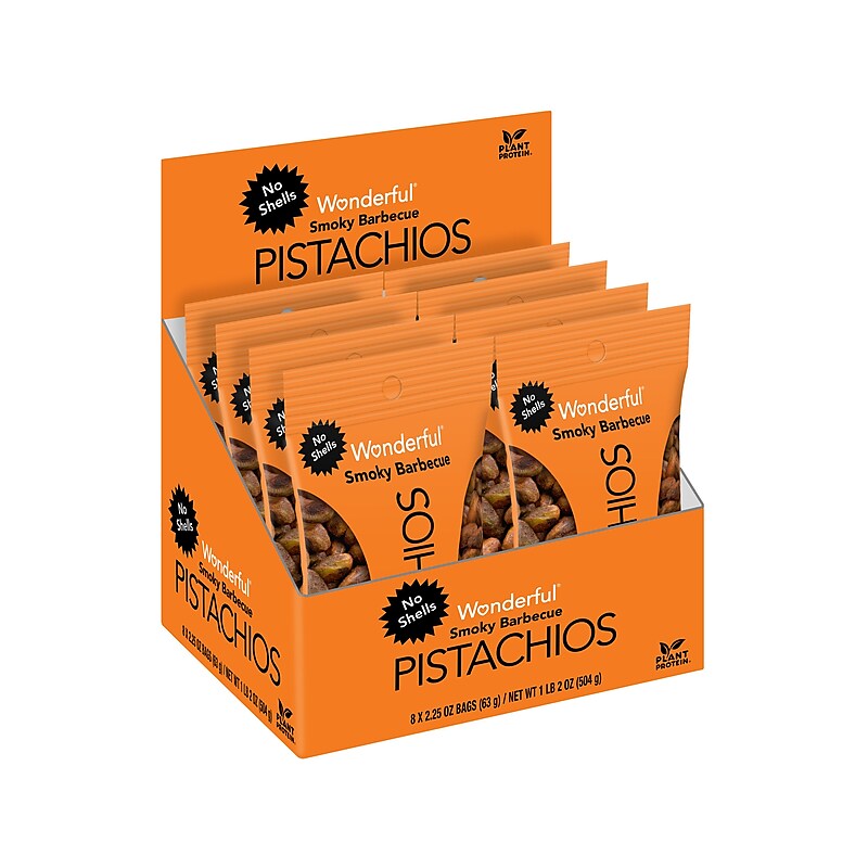 Wonderful Pistachios Smoky Barbecue, No Shells, 2.25 oz., 8 Bags/Box (BQ0146A25M) image 1