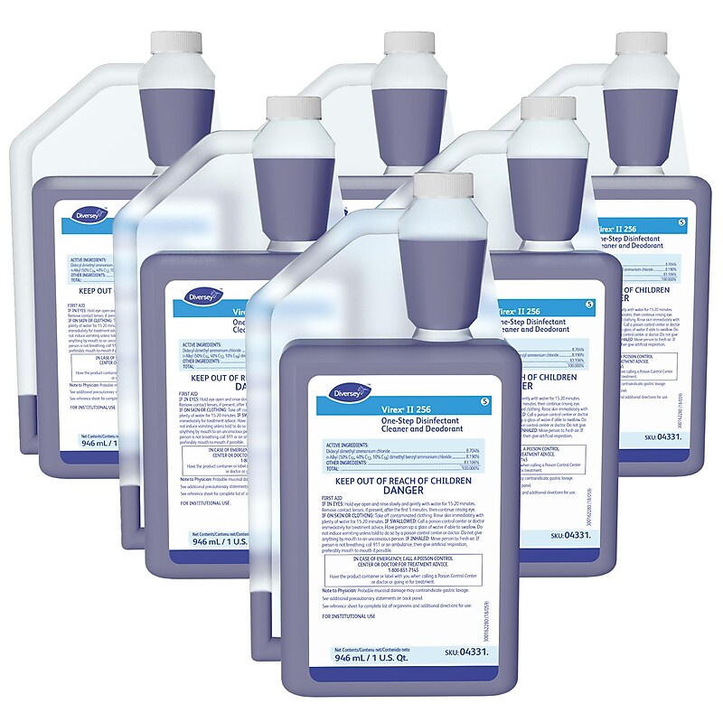 Diversey Virex II 256 One-Step Disinfectant Cleaner and Deodorant, 32 oz., 6/Carton (04331.) image 1