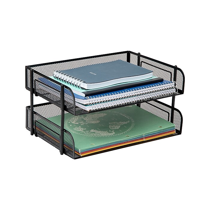 グローブメイド　Desk Tray (Dark / Large) Mind Reader Metal Side Loading Stackable Letter Tray, Letter