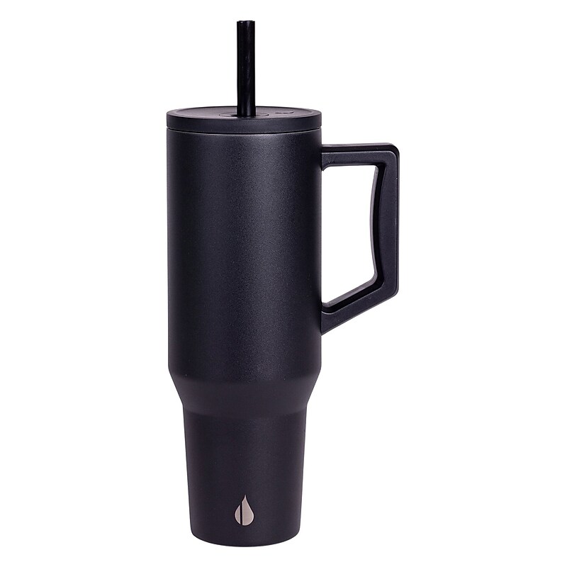 Elemental Commuter Series Stainless Steel Triple Wall Insulated Tumbler with 2 Straws & Handle, 40 oz., Black (ET40BK2) image 1