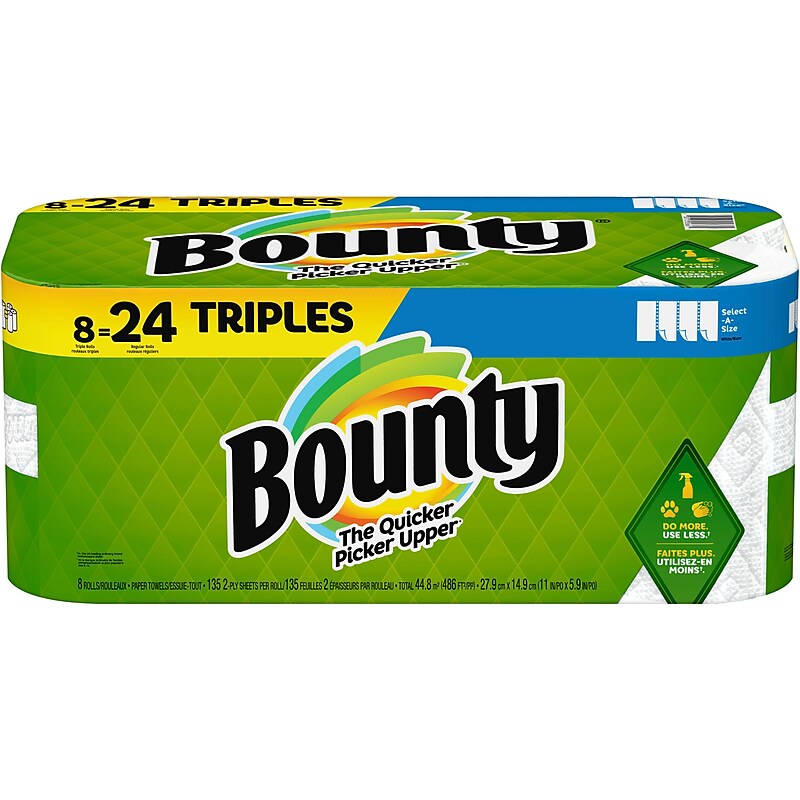 Bounty Select-a-Size Paper Towels, 2-Ply, 135 Sheets/Roll, 8 Rolls/Pack (05661) image 1
