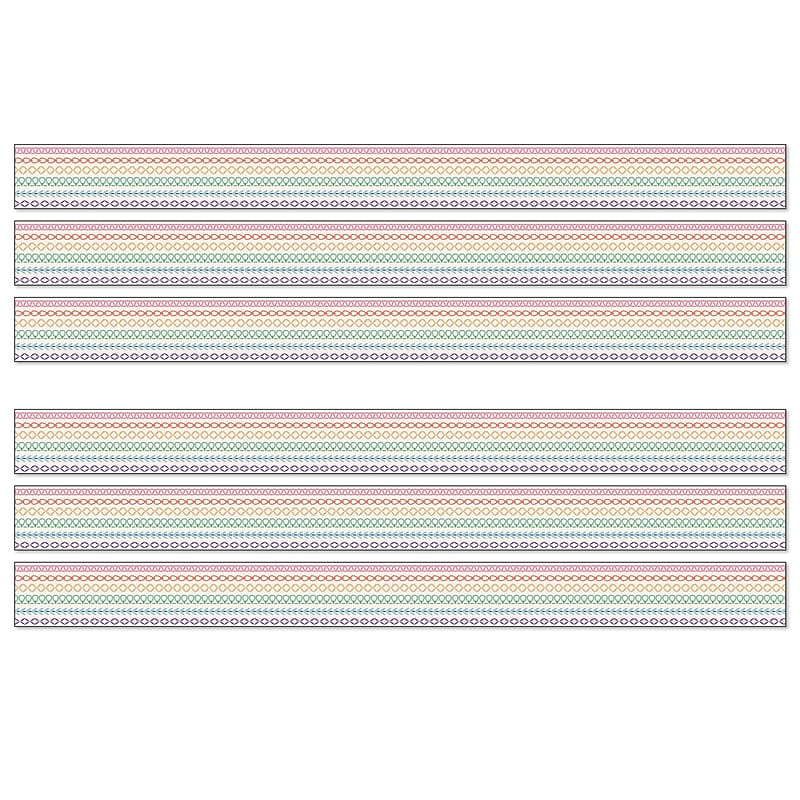 Carson Dellosa Education Crafty and Cool Rainbow Stitched Straight Bulletin Board Borders, 3" x 3', 12/Pack, 6 Packs/Bundle image 1