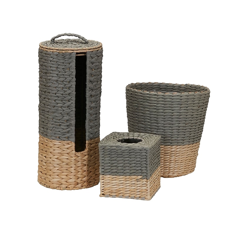 Household Essentials Wicker Bathroom Accessories Set, Natural/Gray, 3 Pieces (HHML-6621) image 1