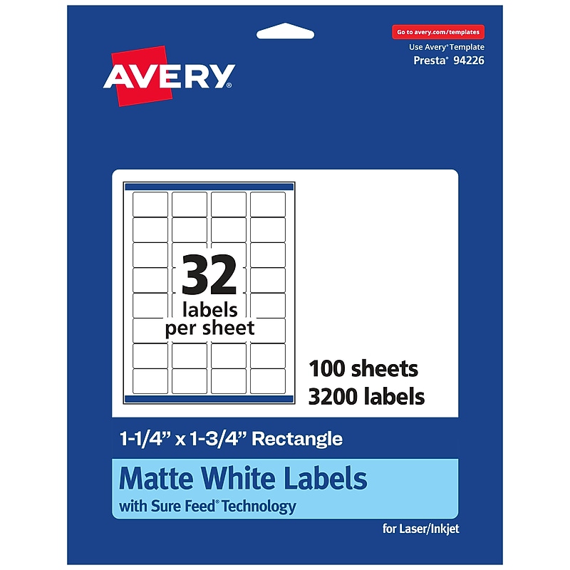 Avery Laser/Inkjet Multipurpose Labels, White, 32 Labels/Sheet, 100 Sheets/Pack (94226-WMP100) image 1