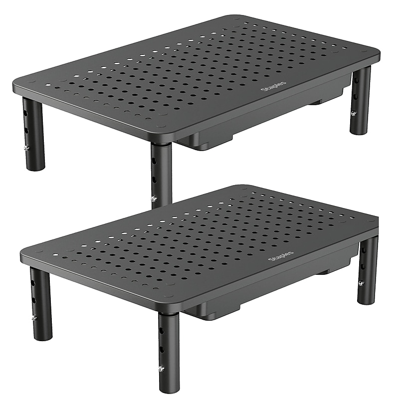 Staples TECH Adjustable Monitor Stand with Drawer, Black, 2/Pack (ST62819-CC-VB) image 1