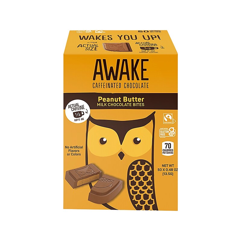 Awake Miniatures Peanut Butter Milk Chocolate Bites, 24 oz., 50 Bites/Box (00460U) image 1