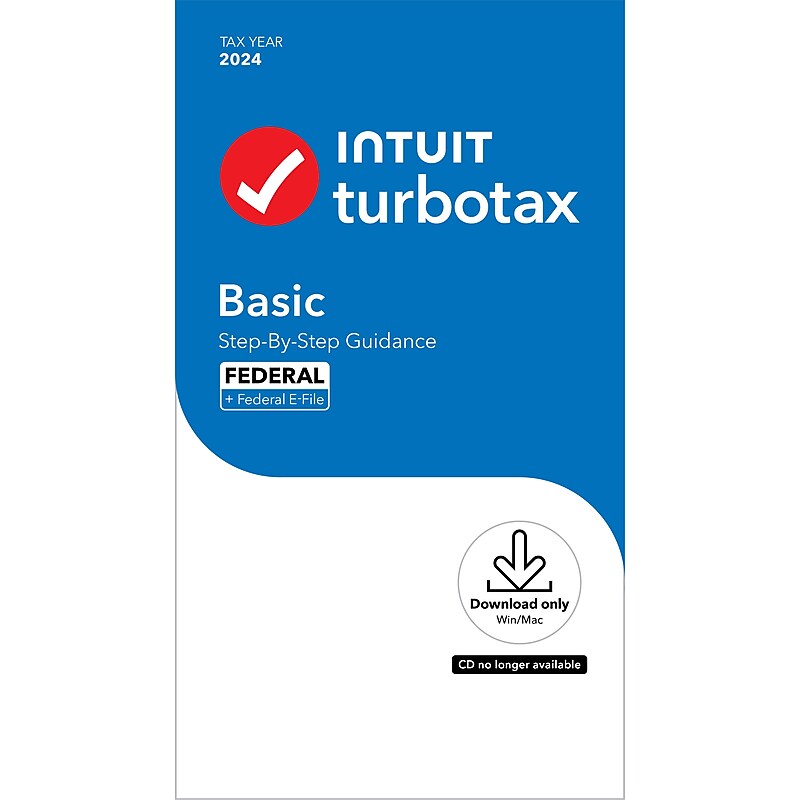 TurboTax Basic 2024 for 1 User, Windows/Mac, Product Key Card (5108999) image 1