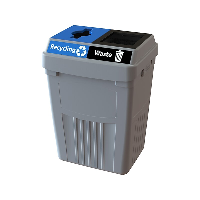 CleanRiver FlexE Plastic Trash & Recycling Bin Combo, 50 Gallon, Gray (FX50A-GY2-R-BE-W-BK) image 1