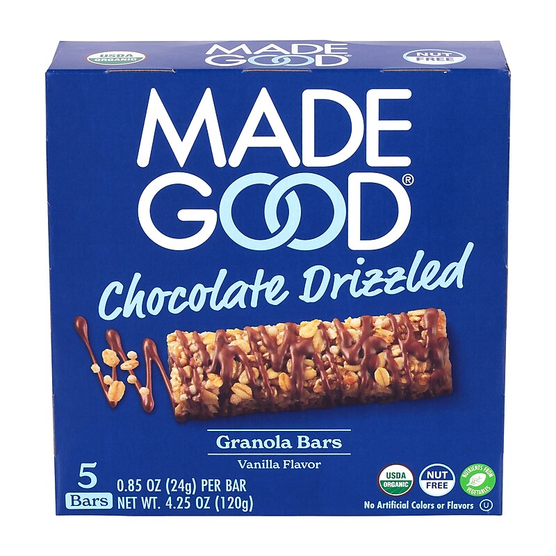 Madegood Gluten Free Chocolate Drizzled Vanilla Granola Bars, 0.85 oz., 5/Box, 6 Boxes/Pack (307-00427) image 1