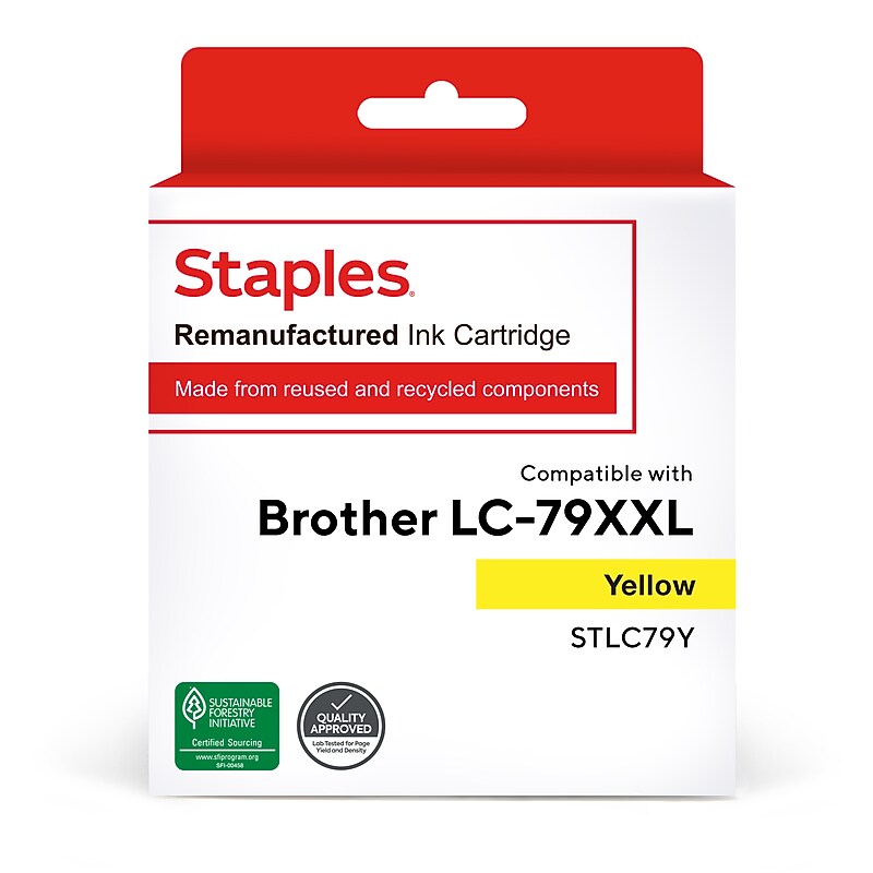Staples Remanufactured Yellow Extra High Yield Ink Cartridge Replacement for Brother LC79Y (TRLC79Y/STLC79Y) image 1