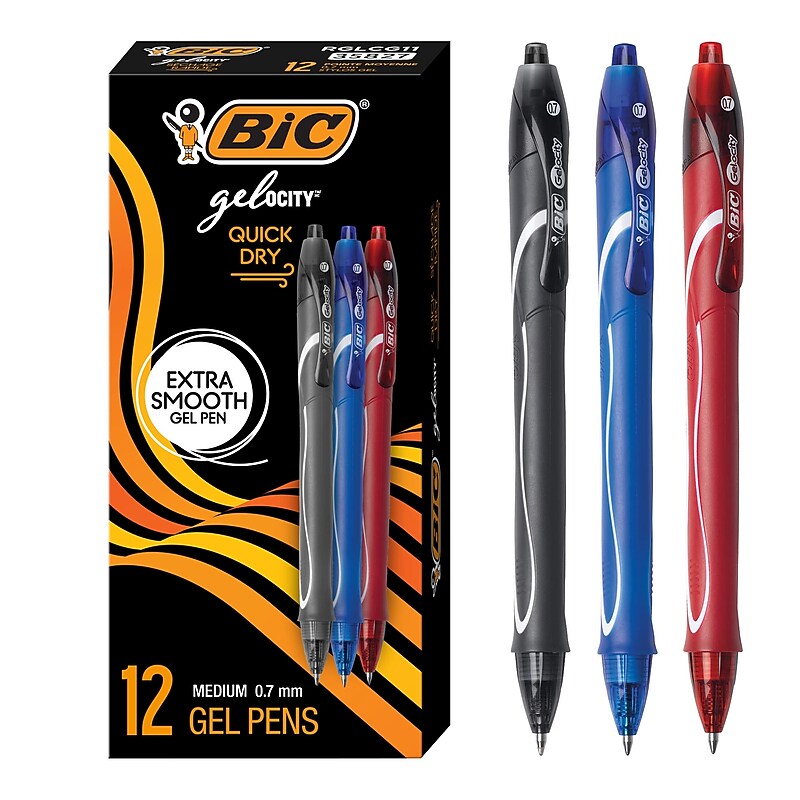 BIC Gel-ocity Quick Dry Gel Pen, Medium Point, 0.7 mm, Assorted Ink, 12/Pack (RGLCG11AST) image 1