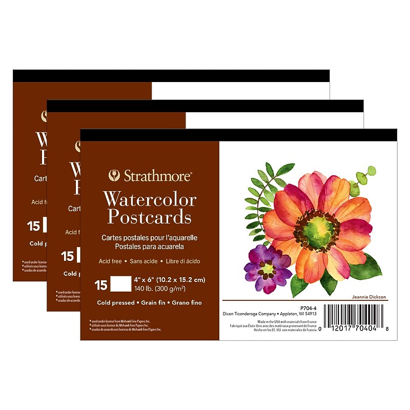 Strathmore 400 Series Watercolor Paper Postcards, 4" x 6", White, 15 Sheets/Pack, 3 Packs/Bundle (STTP70441-3) image 1