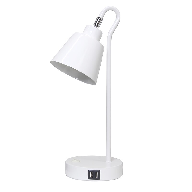 Simple Designs Sleek Essentials LED Desk Lamp, 16", with USB Ports, White (LD1073-WHT) image 1