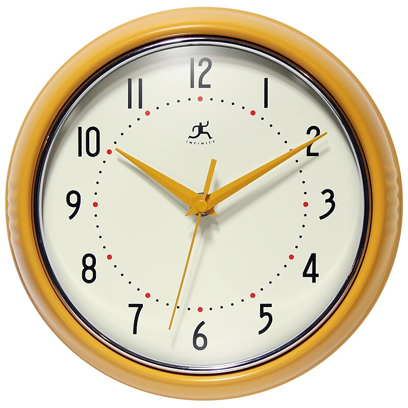 Infinity Instruments Round Retro Saffron Wall Clock, Aluminum, 9.5" (10940SY) image 1