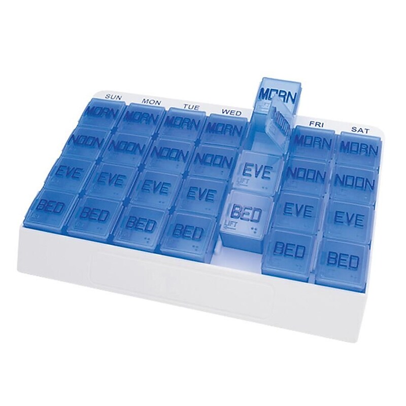 Apex Medical Seven Day Medi Tray Pill Organizers, White/Blue (CHL70027L) image 1
